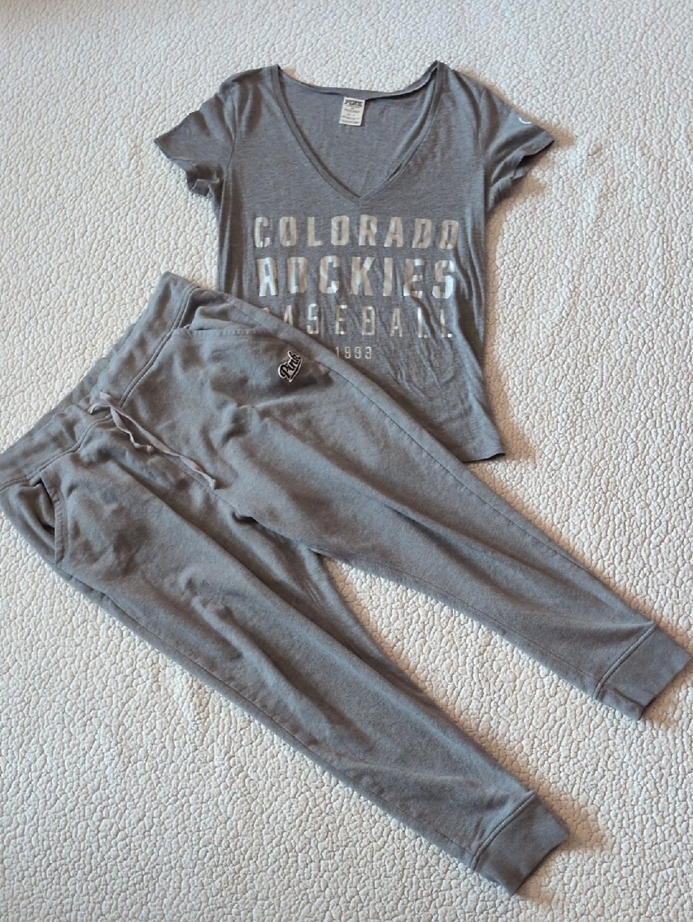 Victoria's Secret Pink Colorado Rockies Short Sleeve Top Baggy Jogger Sweatpants